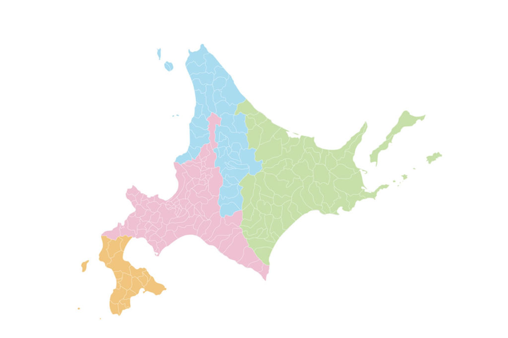 北海道の4つの地方（道央・道南・道北・道東）
